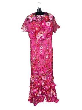 Pink Floral Embroidered Evening Gown
